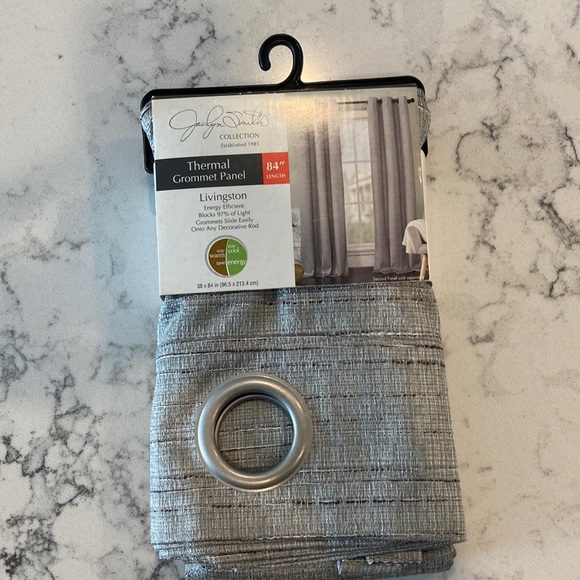 84” length drapes/blinds Thermal grommet panel, gray with white and brown thread - Picture 1 of 3